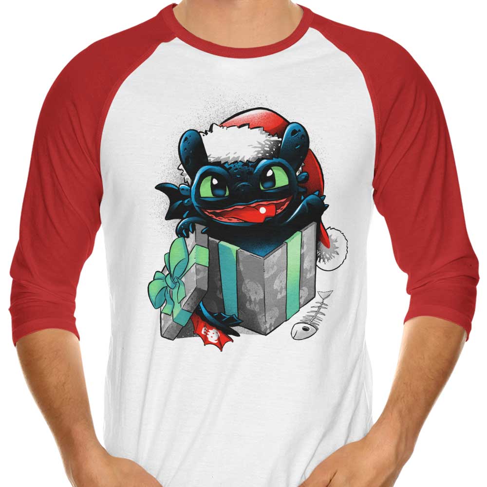 Alemaglia's Festive Christmas Dragon 3/4 Sleeve Raglan T-Shirt