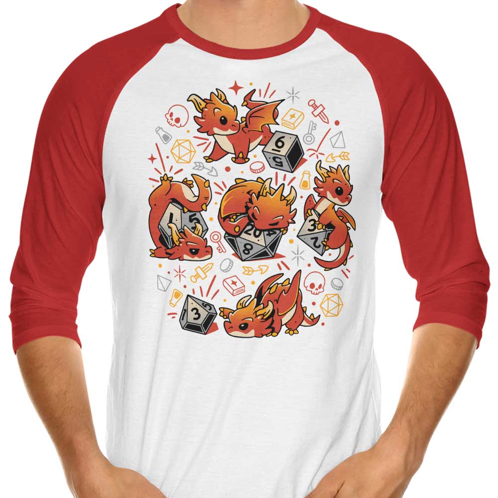 3/4 Sleeve Raglan T-Shirt with Tiny Dragon Dice Design