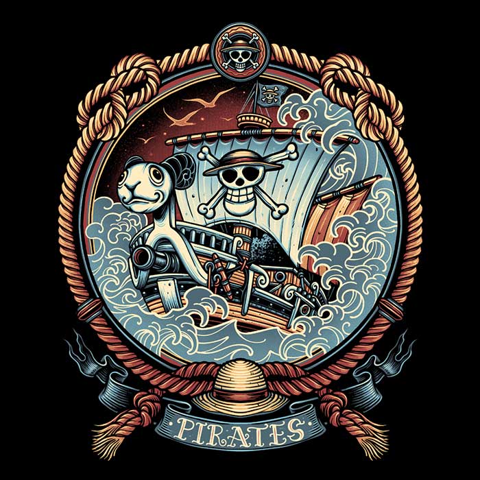 Pirate Badge Design 3/4 Sleeve Raglan Style T-Shirt for Casual Wear