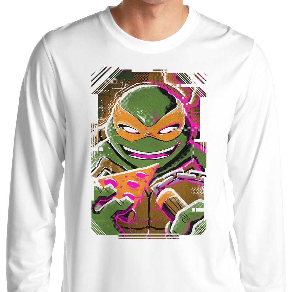 Unique Michelangelo Glitch Design Long Sleeve Crewneck T - Shirt