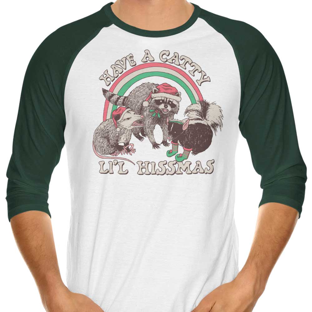 Cute Catty Li'l Hissmas 3/4 Sleeve Raglan Style T - Shirt