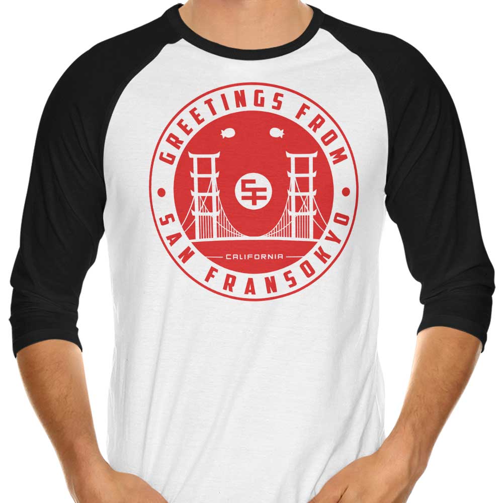 Fantastic 3/4 Sleeve Raglan T-Shirt with 'Greetings from San Fransokyo' Design