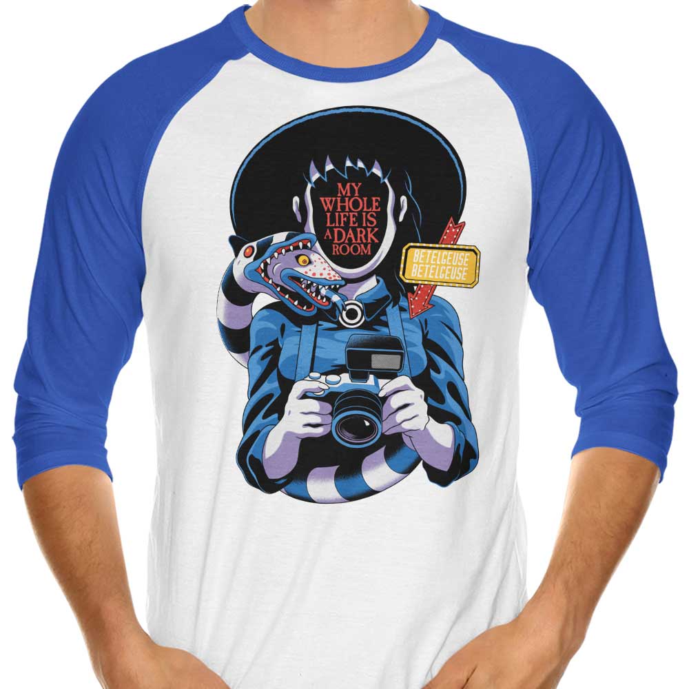 3/4 Sleeve Raglan T-Shirt: 'Life in a Dark Room' Design