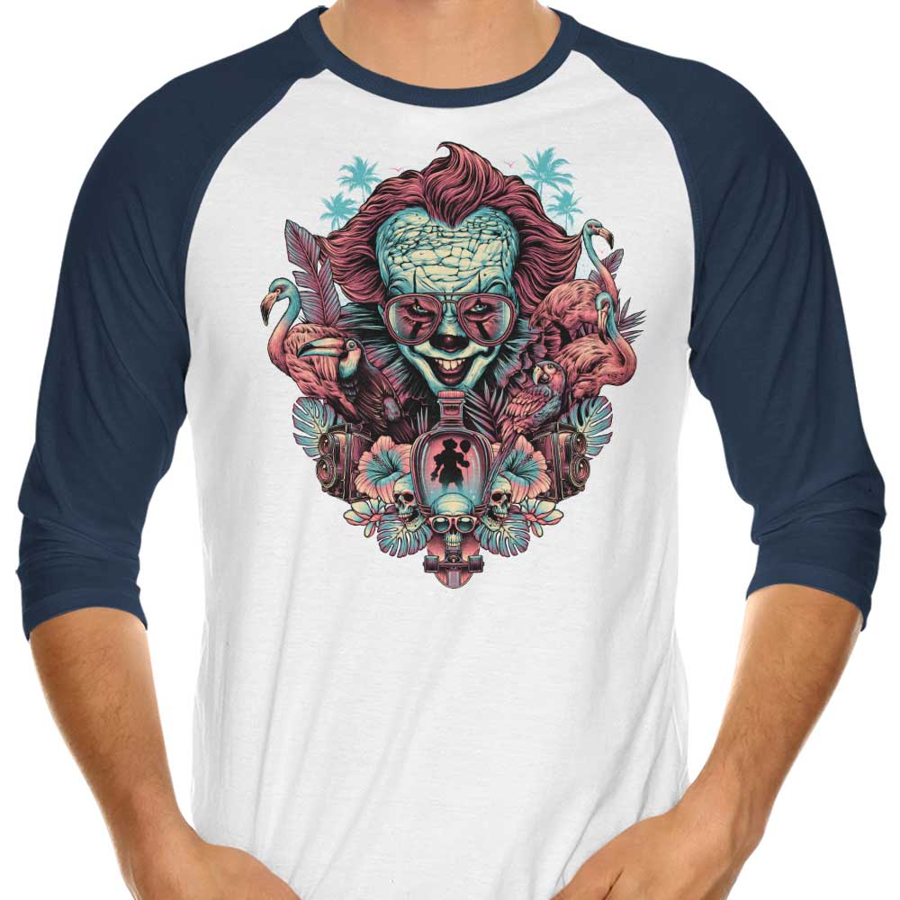 Tropical Clown Themed Three - Quarter Sleeve Raglan Style T - Shirt
