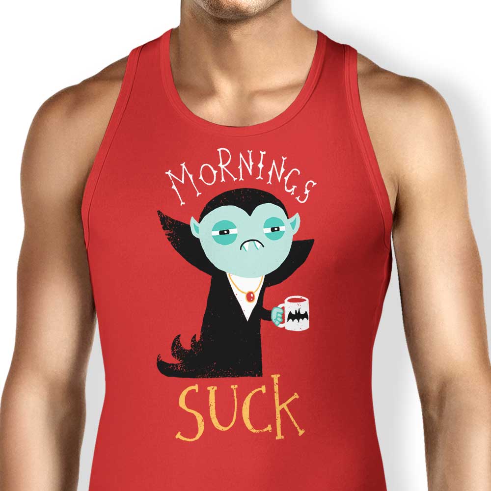 DinoMike's Comfortable 'Mornings Suck' Men's/Unisex and Women's Tank Tops