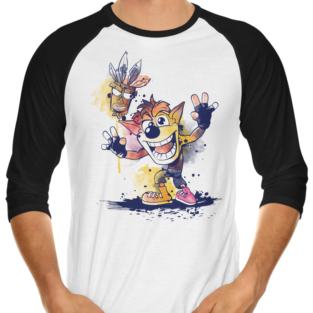 Watercolor Bandicoot 3/4 Sleeve Raglan Style T-Shirt for Fashion Lovers