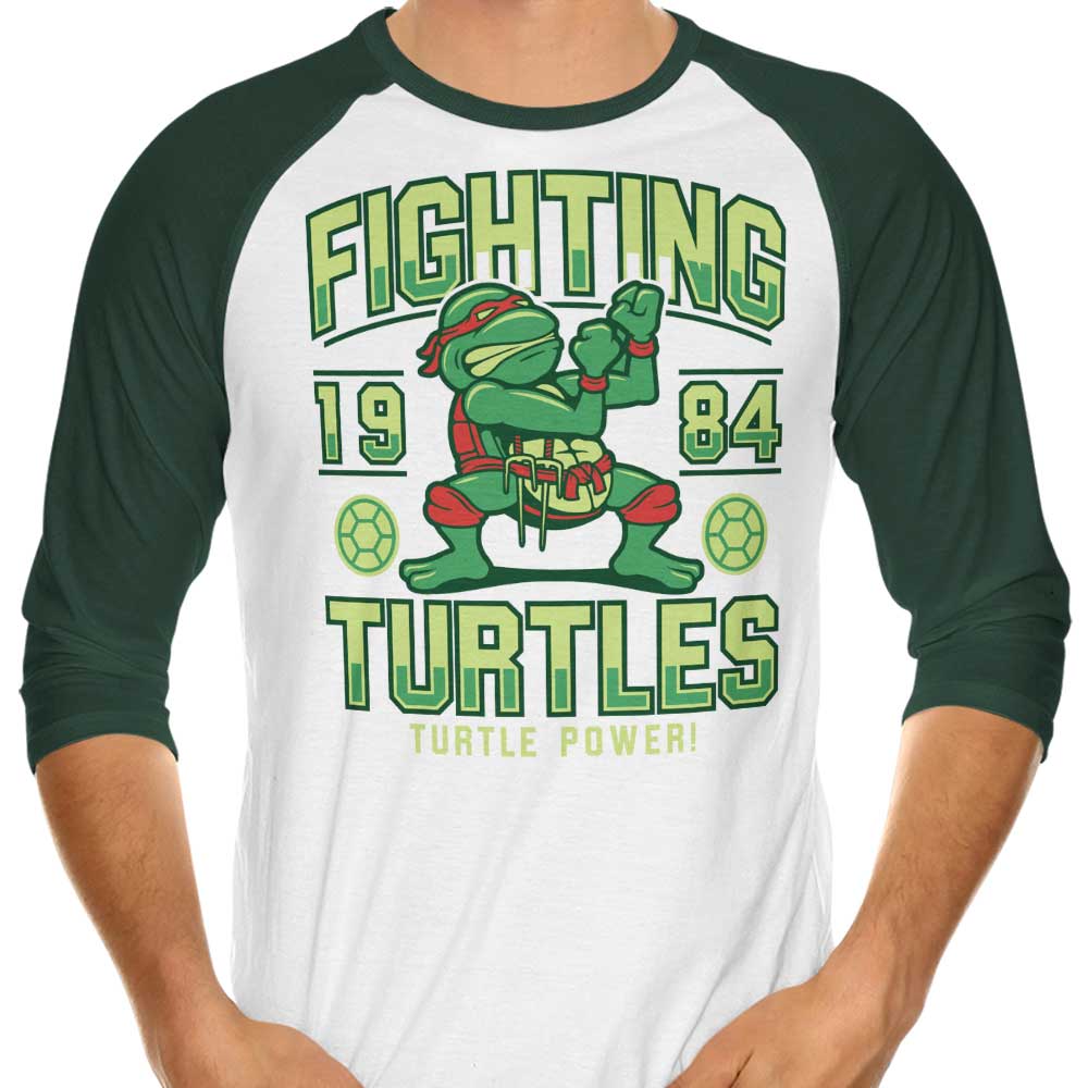 3/4 Sleeve Raglan Fighting Turtles Graphic T-Shirt for Casual Wear