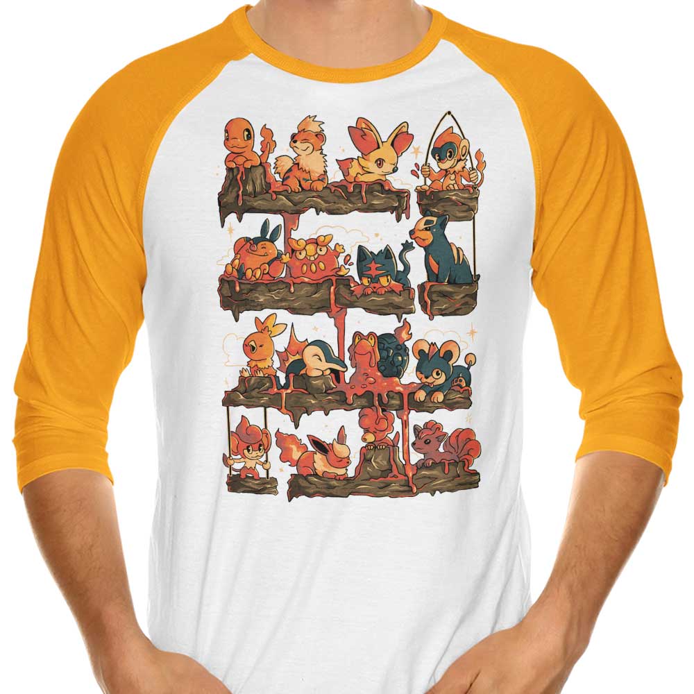 Arigatees 3/4 Sleeve Raglan Fire Shelf Casual T-Shirt for Daily Wear