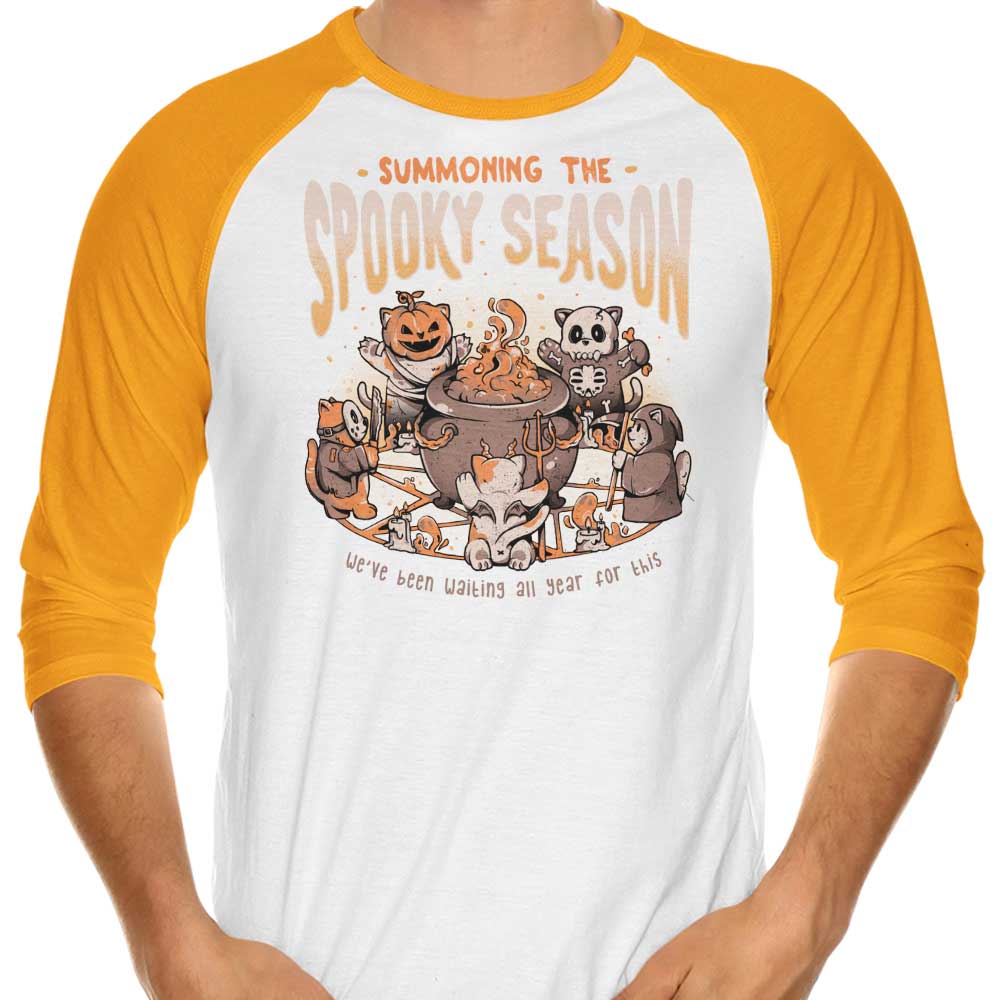 Summoning the Eerie Spooky Season - Three - Quarter Sleeve Raglan Style T - Shirt