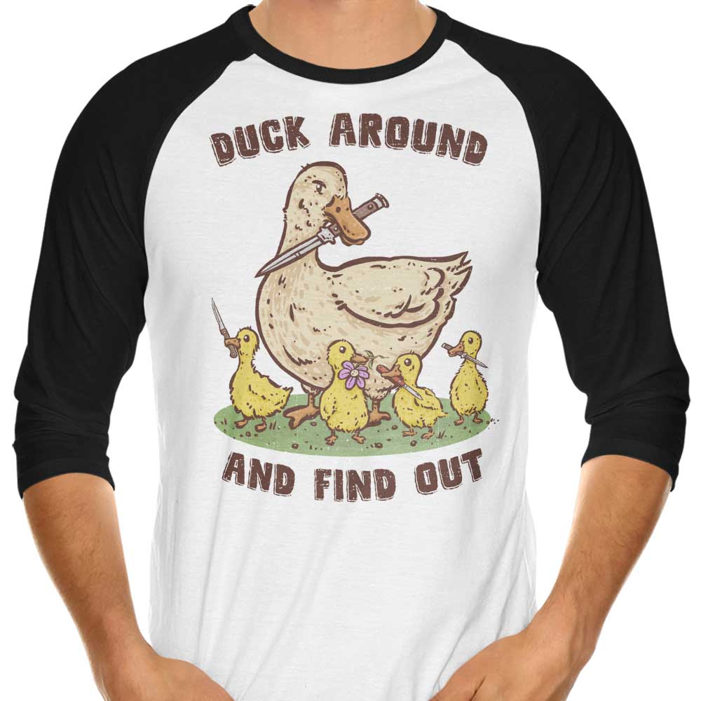 Stylish 3/4 Sleeve Raglan 'Duck Around' T-Shirt