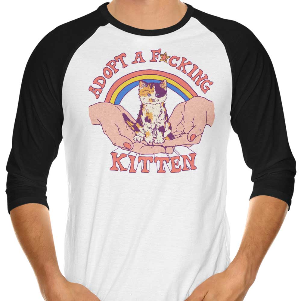 3/4 Sleeve Raglan T-Shirt - Adopt a Cute Kitten Design