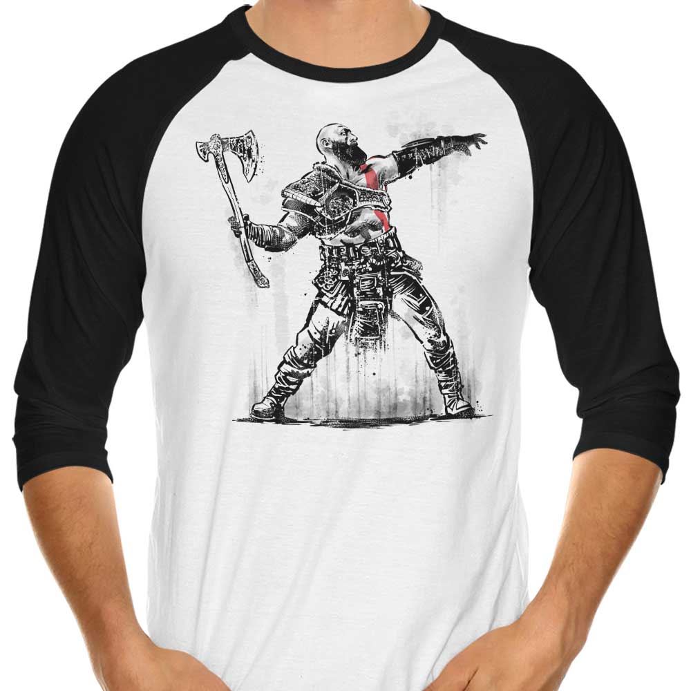 3/4 Sleeve Raglan T-Shirt Featuring God Throwing Axe Design