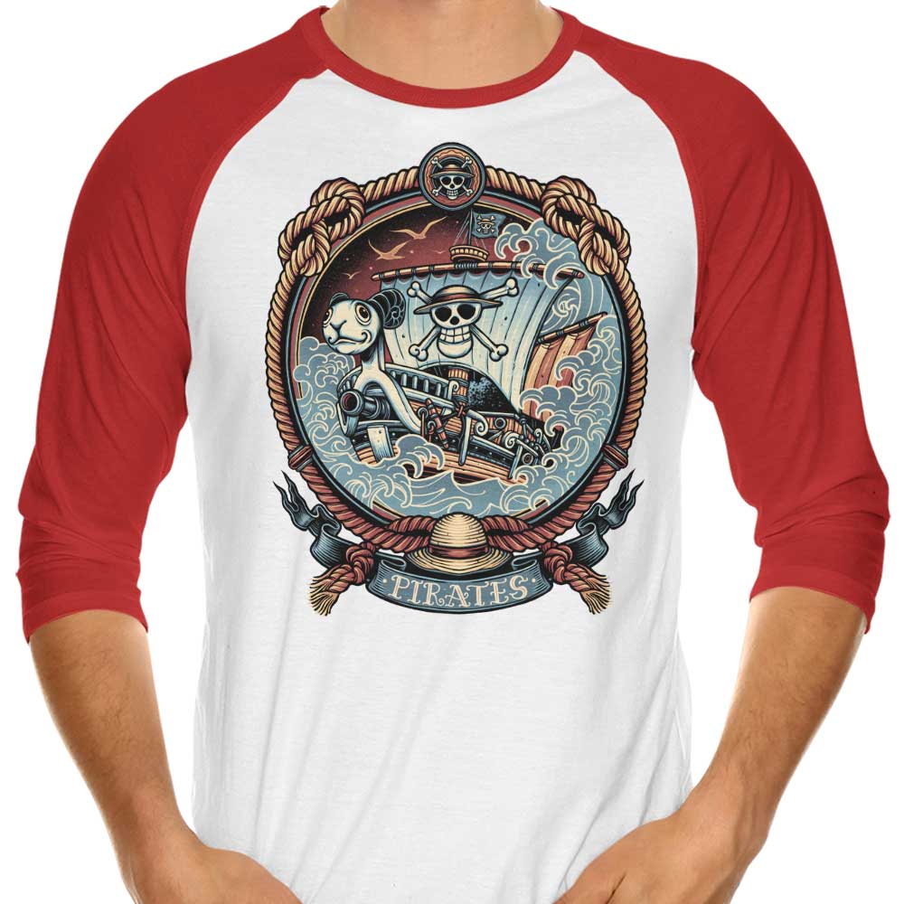 Pirate Badge Design 3/4 Sleeve Raglan Style T-Shirt for Casual Wear