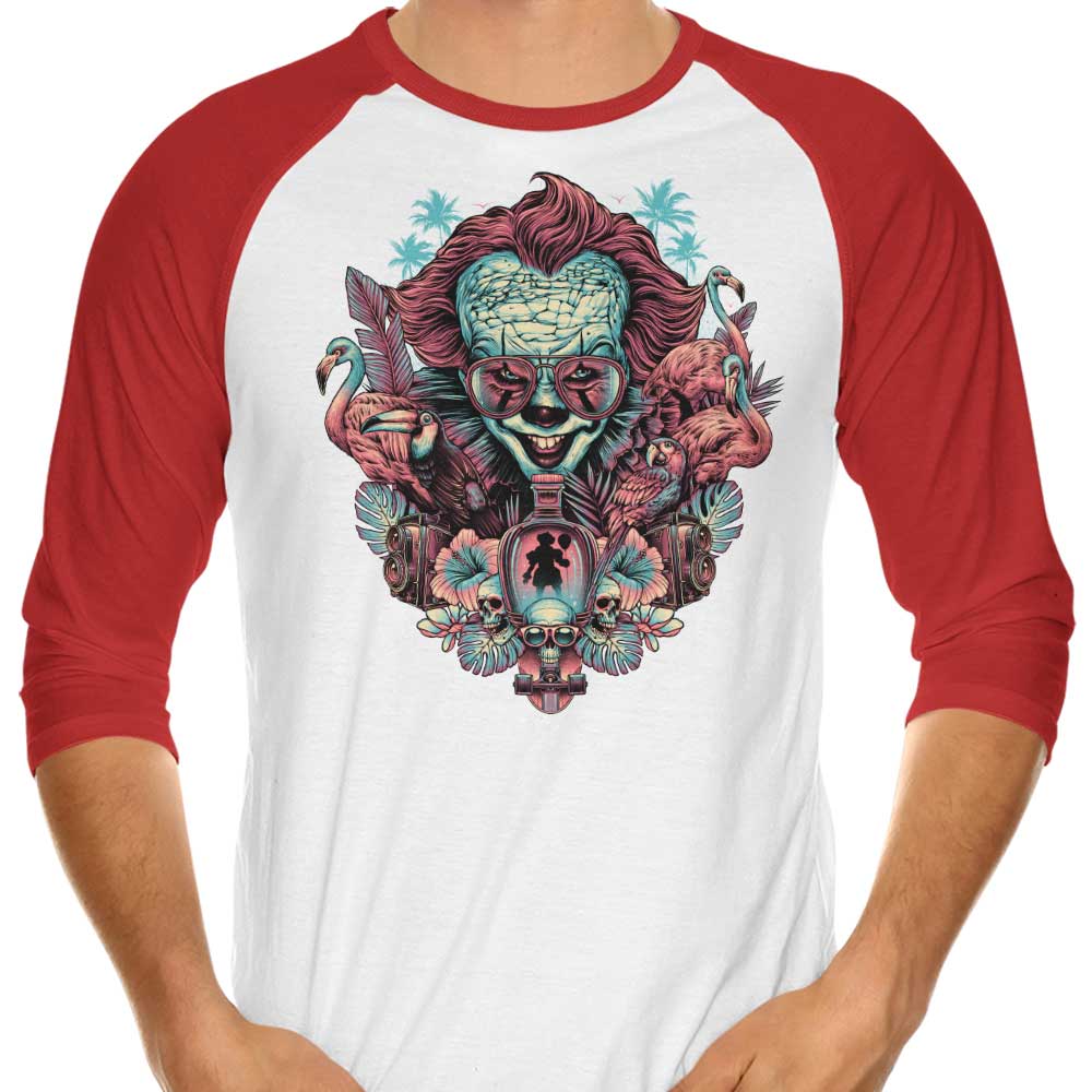 Tropical Clown Themed Three - Quarter Sleeve Raglan Style T - Shirt
