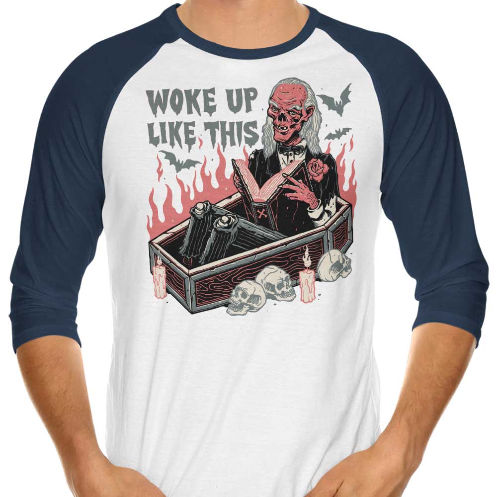 Stylish 3/4 Sleeve Raglan T-Shirt with the 'Woke Up Like This' Design