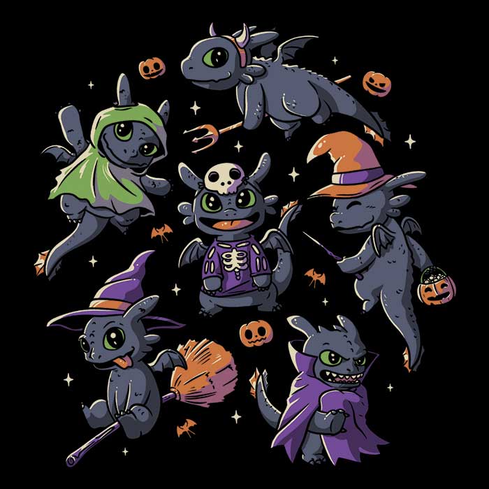 Halloween-themed Dragon Print 3/4 Sleeve Raglan Style T-Shirt for All Occasions