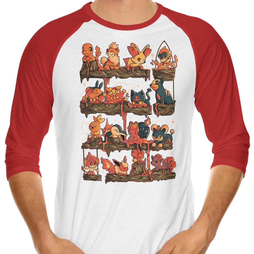Arigatees 3/4 Sleeve Raglan Fire Shelf Casual T-Shirt for Daily Wear