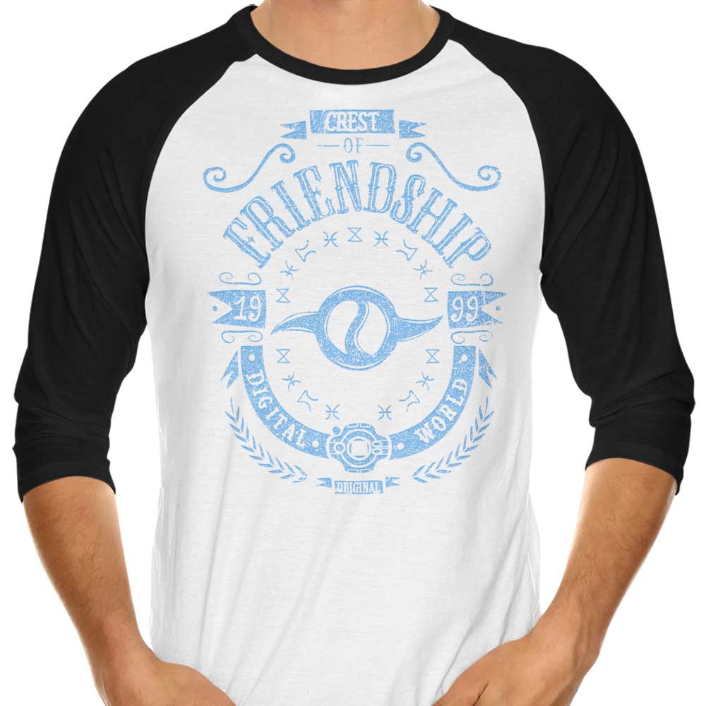 Stylish 3/4 Sleeve Raglan T-Shirt with Digital Friendship Design
