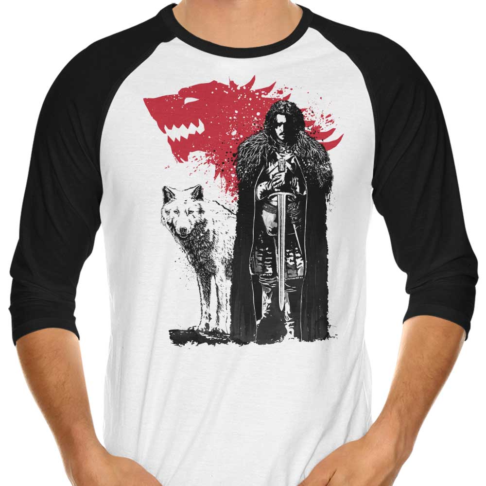The Majestic King and the Fierce Wolf - Three - Quarter Sleeve Raglan Style T - Shirt
