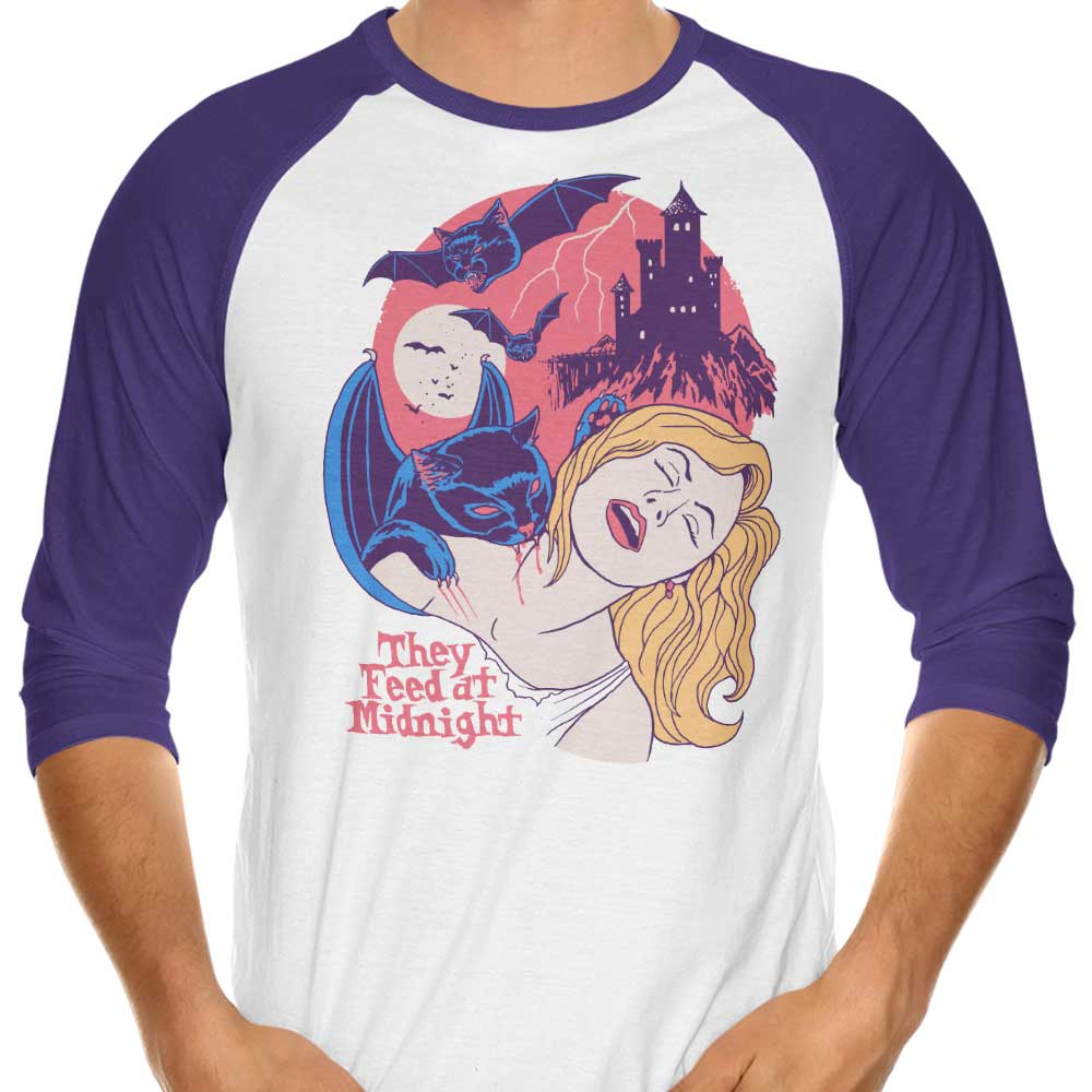 Midnight Feeding Themed 3/4 Sleeve Raglan T-Shirt - 'They Feed at Midnight'