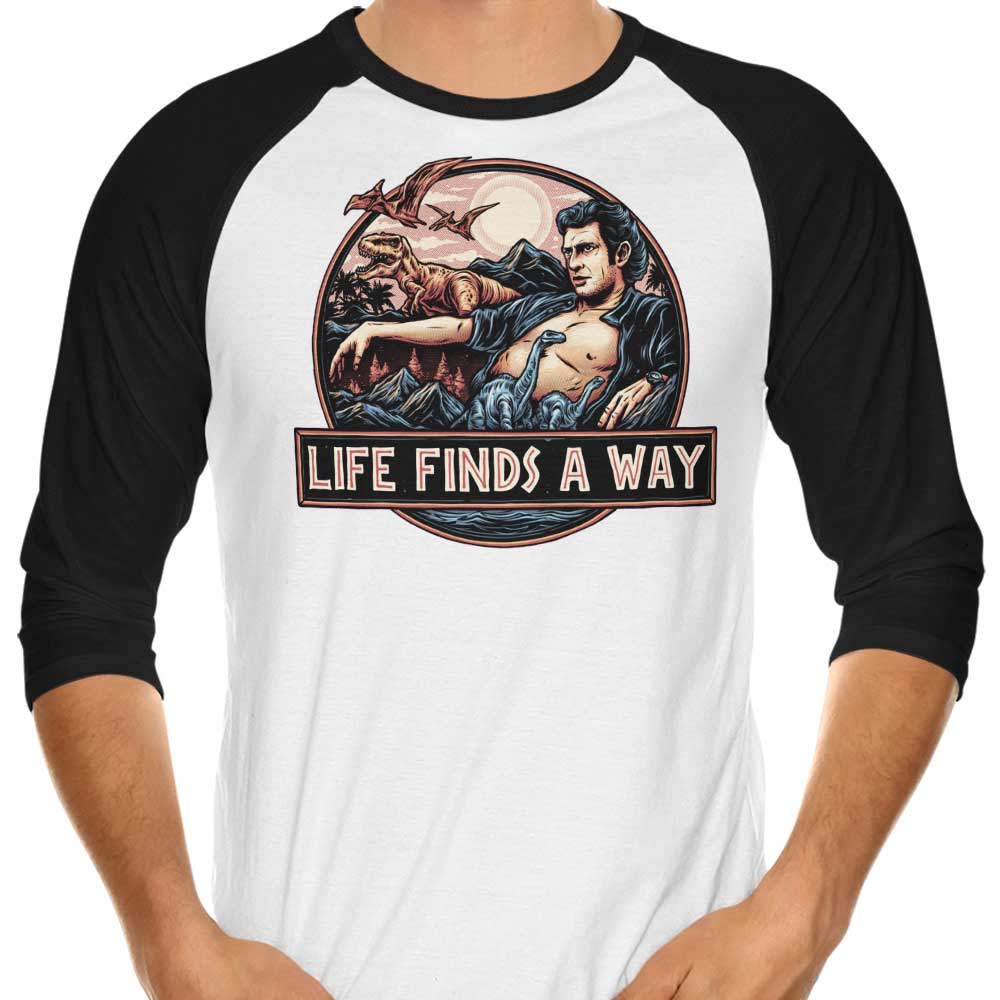 Unique 3/4 Sleeve Raglan T-Shirt with 'Life Finds a Way' Design