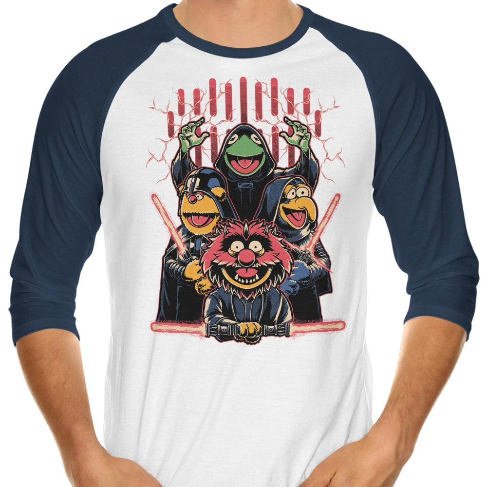 Evil Dark Puppets Themed 3/4 Sleeve Raglan Style T-Shirt for Fashion Enthusiasts