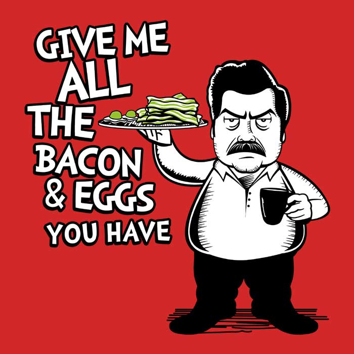 3/4 Sleeve Raglan T-Shirt Featuring Bacon and Eggs Design