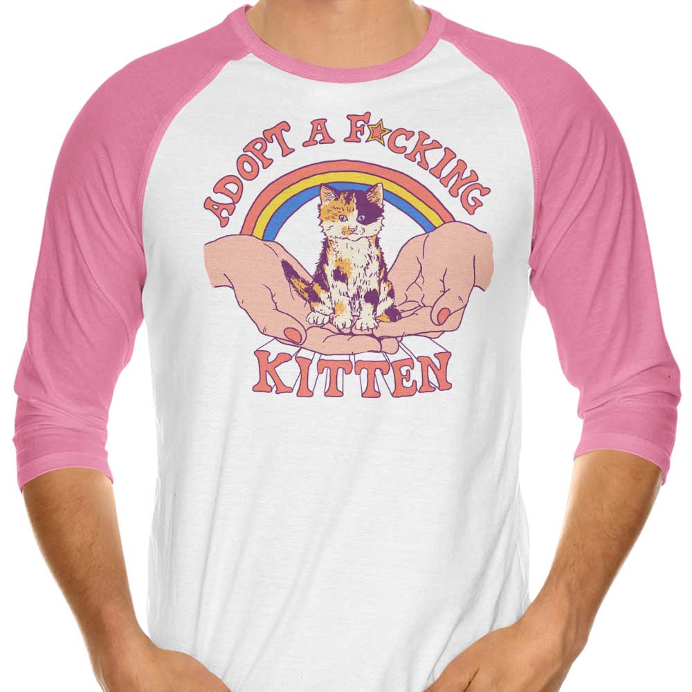3/4 Sleeve Raglan T-Shirt - Adopt a Cute Kitten Design
