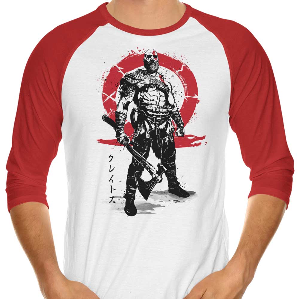 3/4 Sleeve Raglan T-Shirt Featuring 'Killer of Gods Sumi-e' Artwork