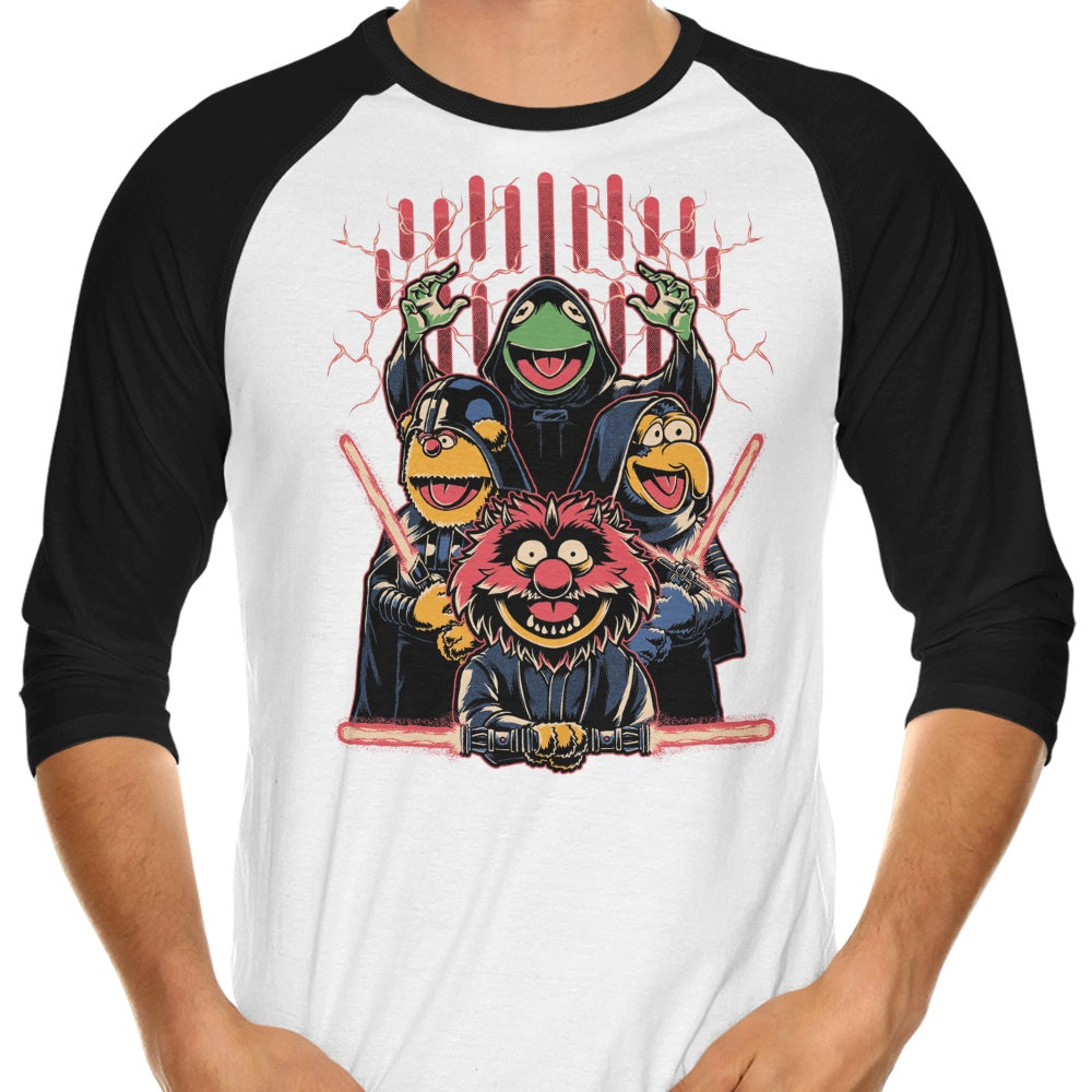 Evil Dark Puppets Themed 3/4 Sleeve Raglan Style T-Shirt for Fashion Enthusiasts