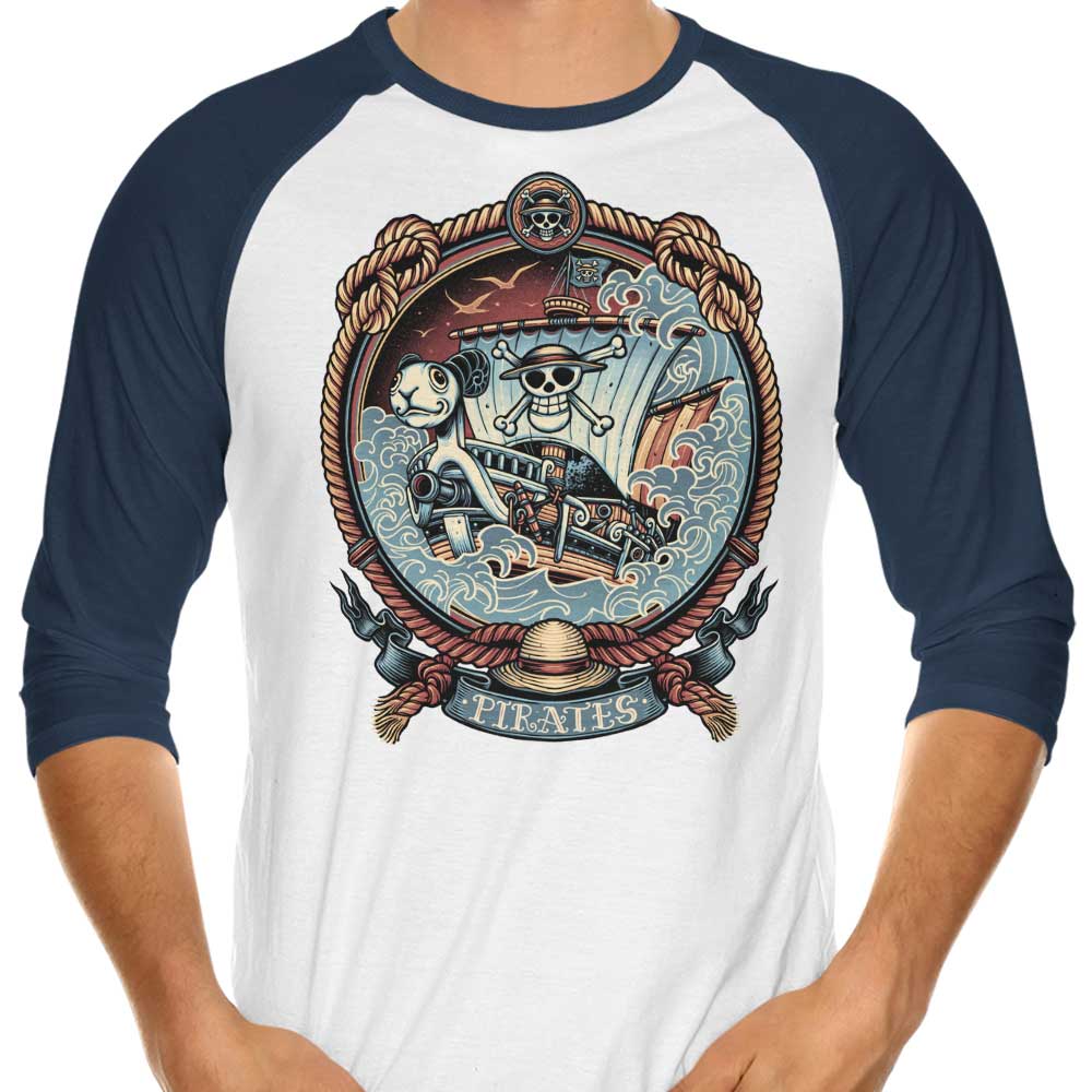 Pirate Badge Design 3/4 Sleeve Raglan Style T-Shirt for Casual Wear