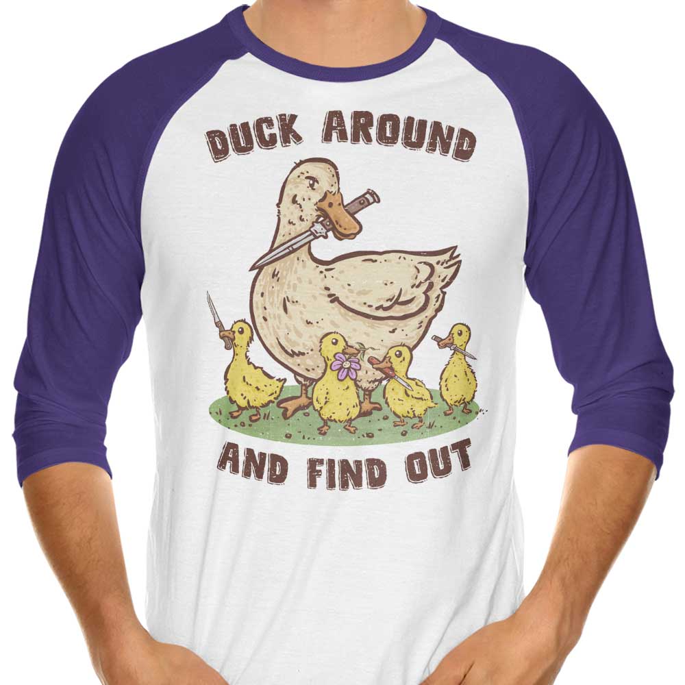 Stylish 3/4 Sleeve Raglan 'Duck Around' T-Shirt