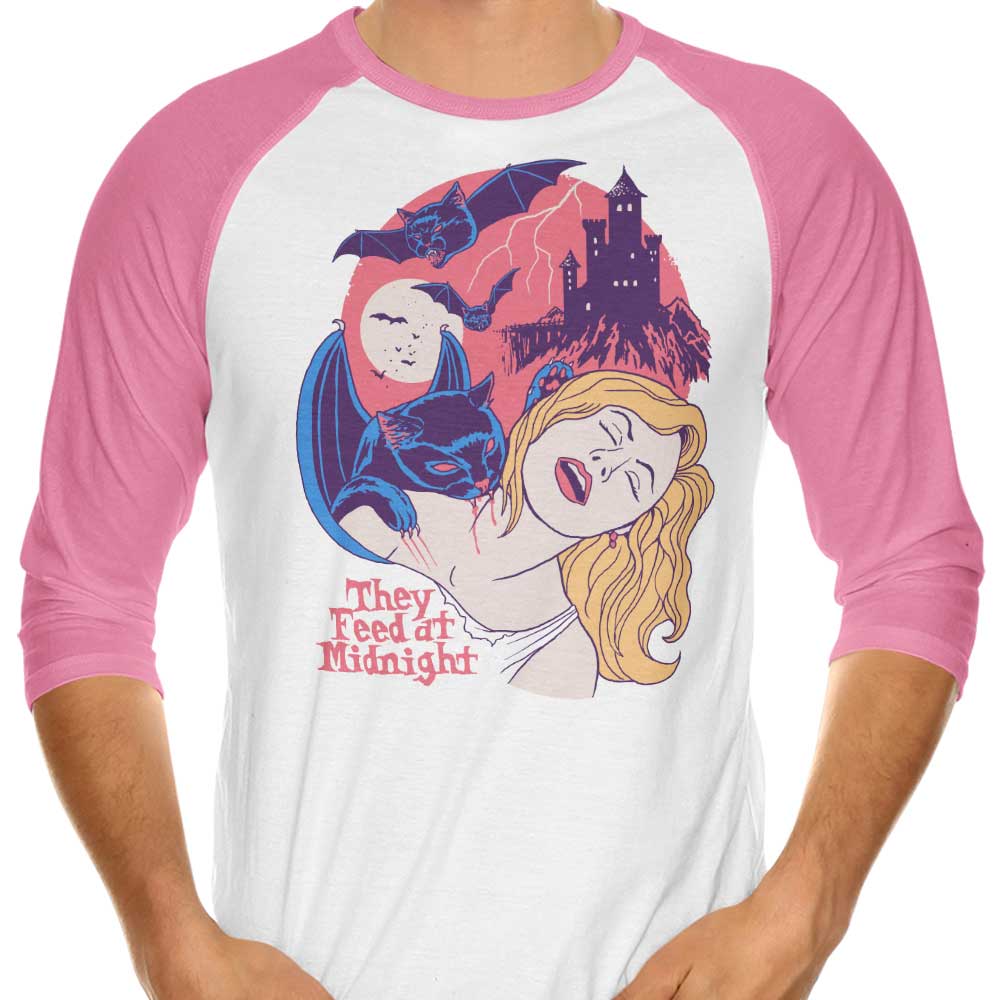 Midnight Feeding Themed 3/4 Sleeve Raglan T-Shirt - 'They Feed at Midnight'
