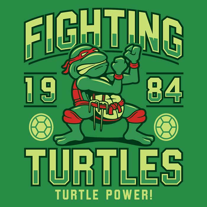 3/4 Sleeve Raglan Fighting Turtles Graphic T-Shirt for Casual Wear
