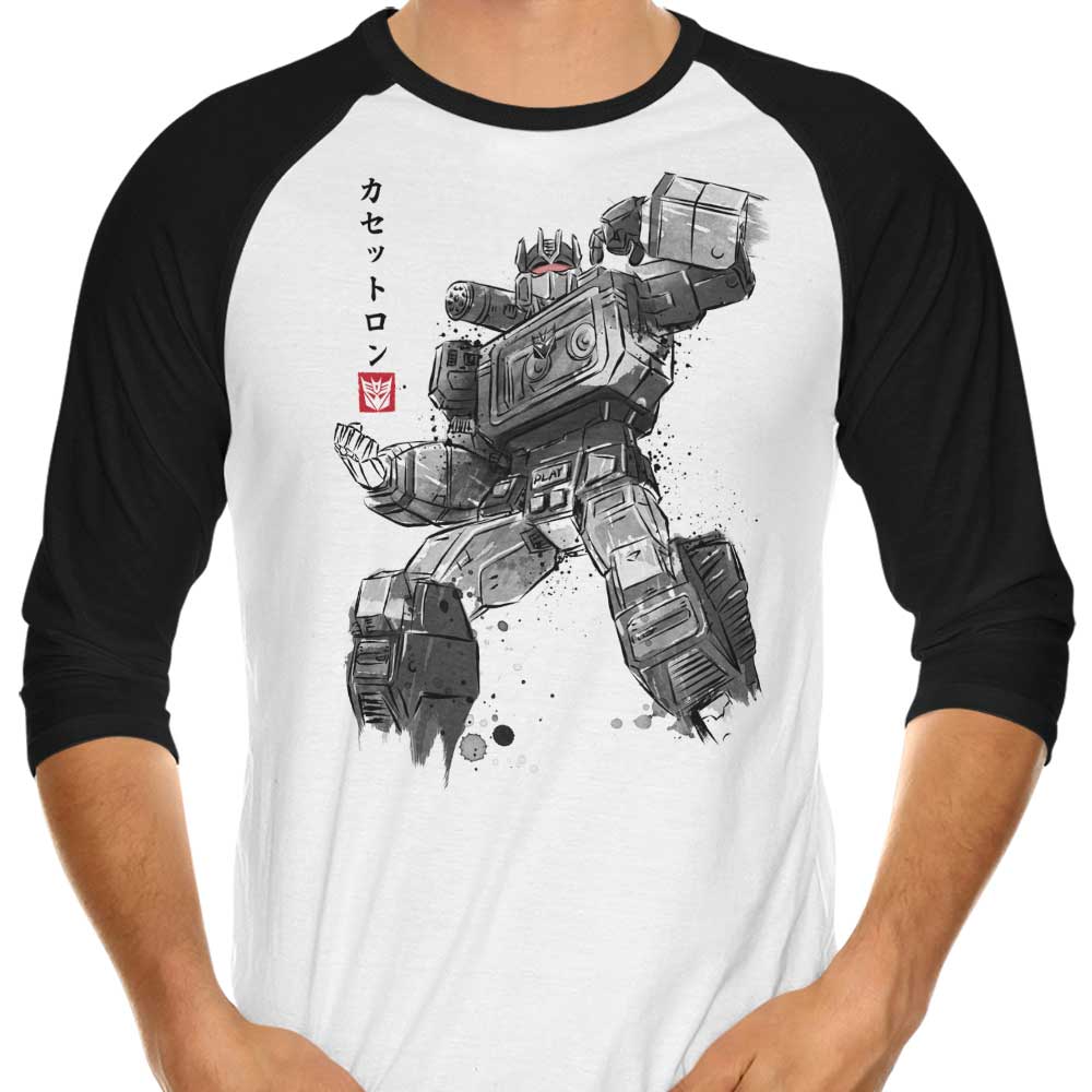 3/4 Sleeve Raglan T-Shirt - Cassette Sumi-e Art Design T-Shirt