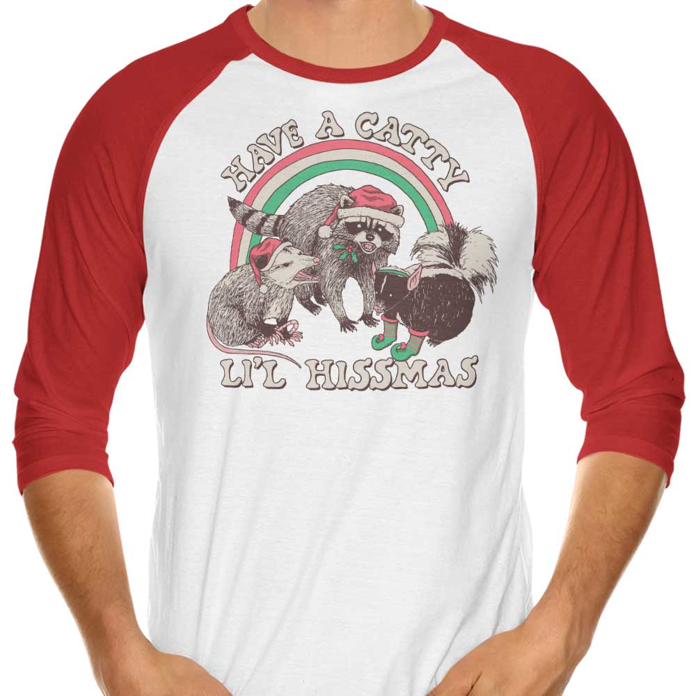 Cute Catty Li'l Hissmas 3/4 Sleeve Raglan Style T - Shirt