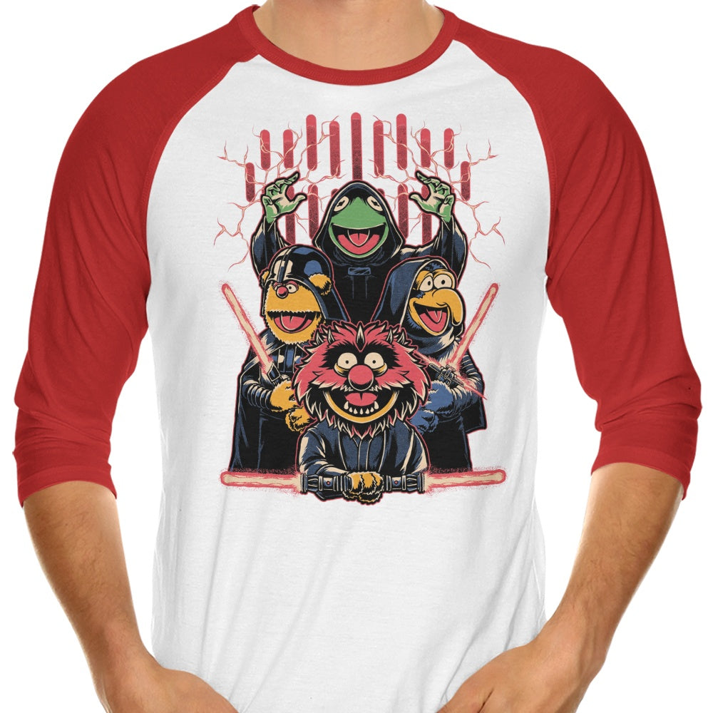 Evil Dark Puppets Themed 3/4 Sleeve Raglan Style T-Shirt for Fashion Enthusiasts