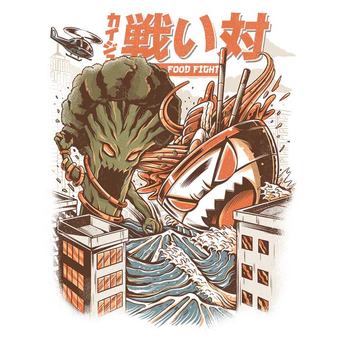 Ilustrata's Kaiju Food Fight 3/4 Sleeve Raglan Style T - Shirt