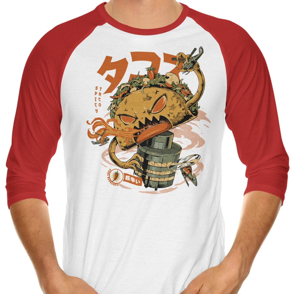 Spicy Taco Kaiju Themed 3/4 Sleeve Raglan Style Men's and Women's T-Shirt