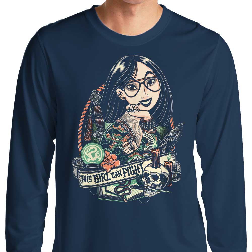 This Girl Can Fight - Stylish Long Sleeve Cotton-Polyester T-Shirt for Women