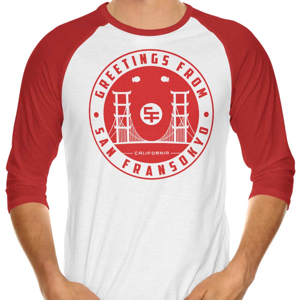Fantastic 3/4 Sleeve Raglan T-Shirt with 'Greetings from San Fransokyo' Design