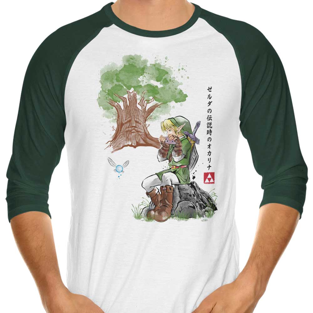 3/4 Sleeve Raglan T-Shirt with Stunning Great Deku Watercolor Design