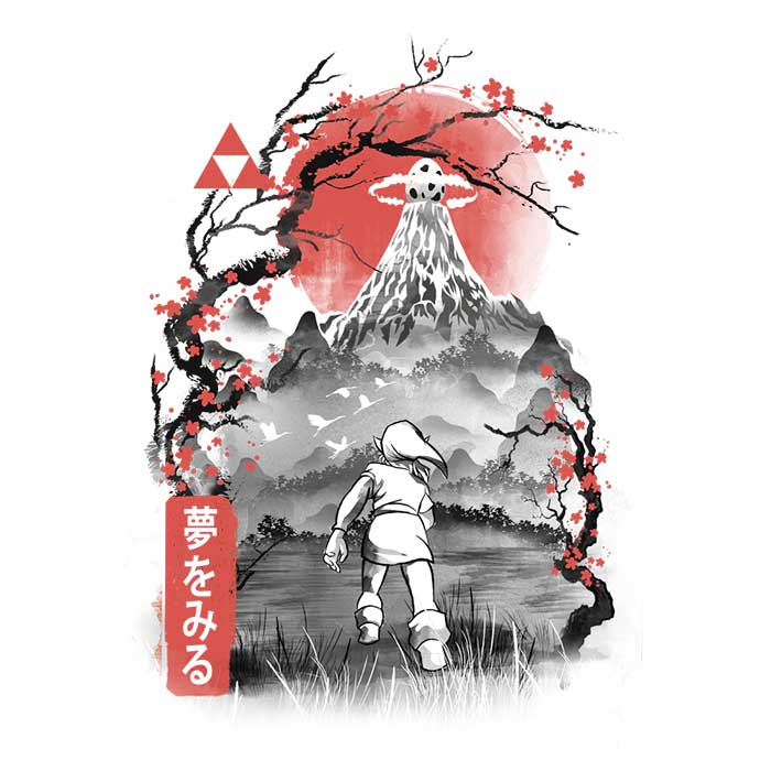 Koholint Sumi-e Inspired Long Sleeve Crewneck T - Shirt for Men and Women