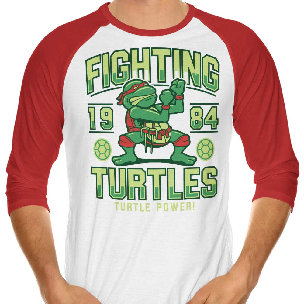 3/4 Sleeve Raglan Fighting Turtles Graphic T-Shirt for Casual Wear