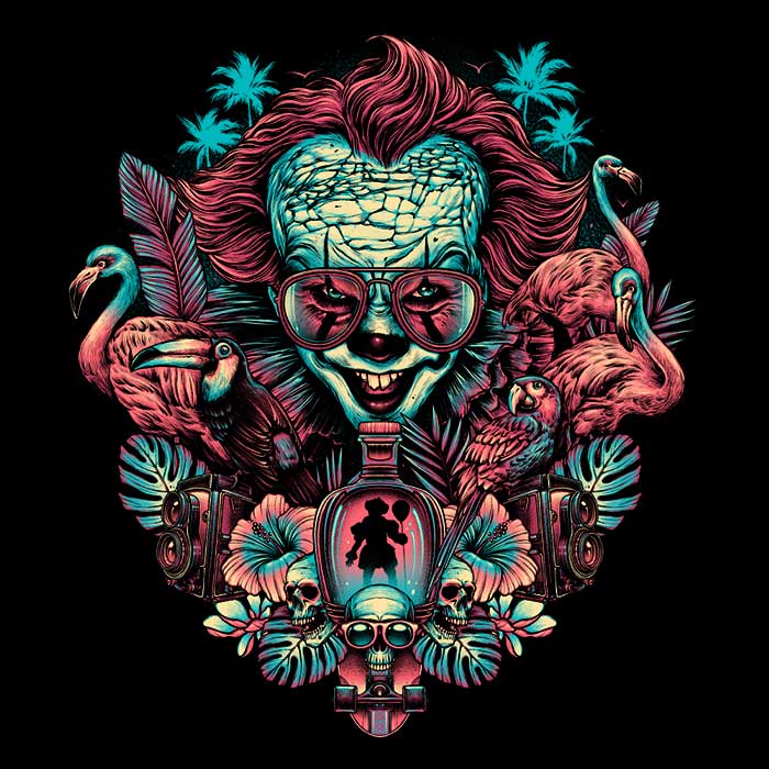 Long Sleeve Tropical Clown Themed T - Shirt for Trendy Wear