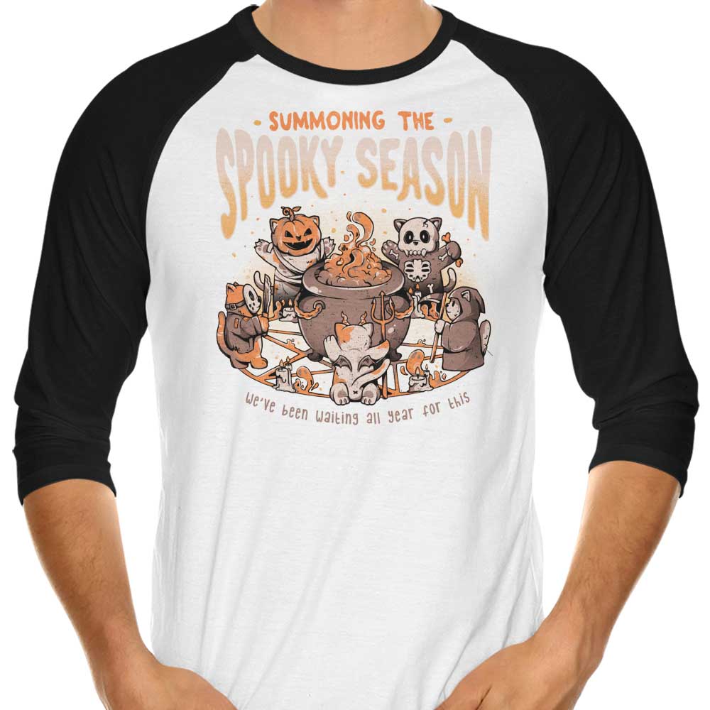 Summoning the Eerie Spooky Season - Three - Quarter Sleeve Raglan Style T - Shirt