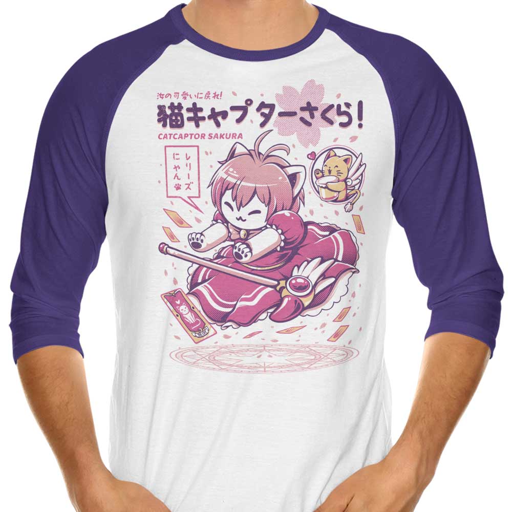 Ilustrata's Catcaptor Sakura 3/4 Sleeve Raglan Style T-Shirt for Fashion - Forward Fans