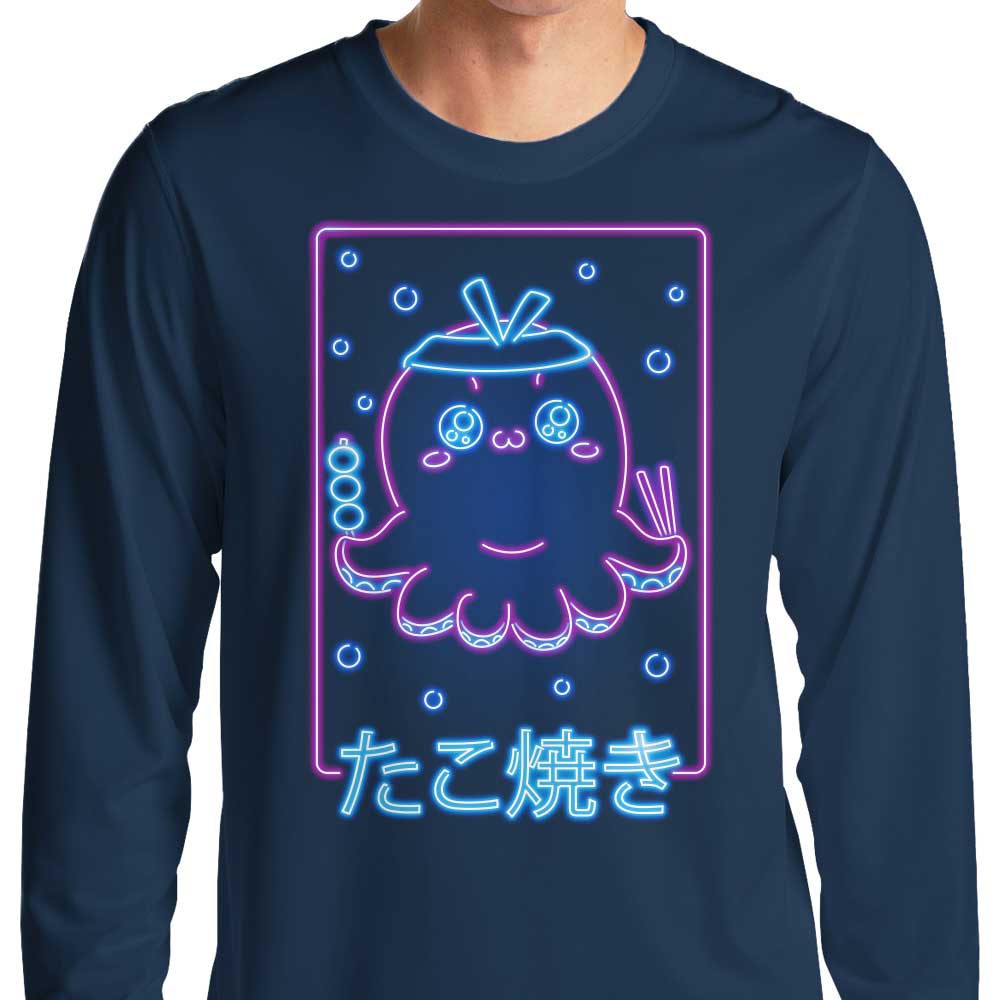 Stylish Neon Takoyaki Long - Sleeve Crewneck T - Shirt for All Sizes