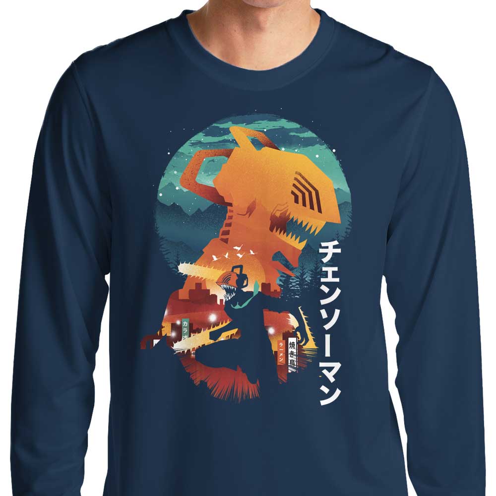 Long Sleeve Chainsaw Silhouette Graphic T-Shirt by Dandingeroz