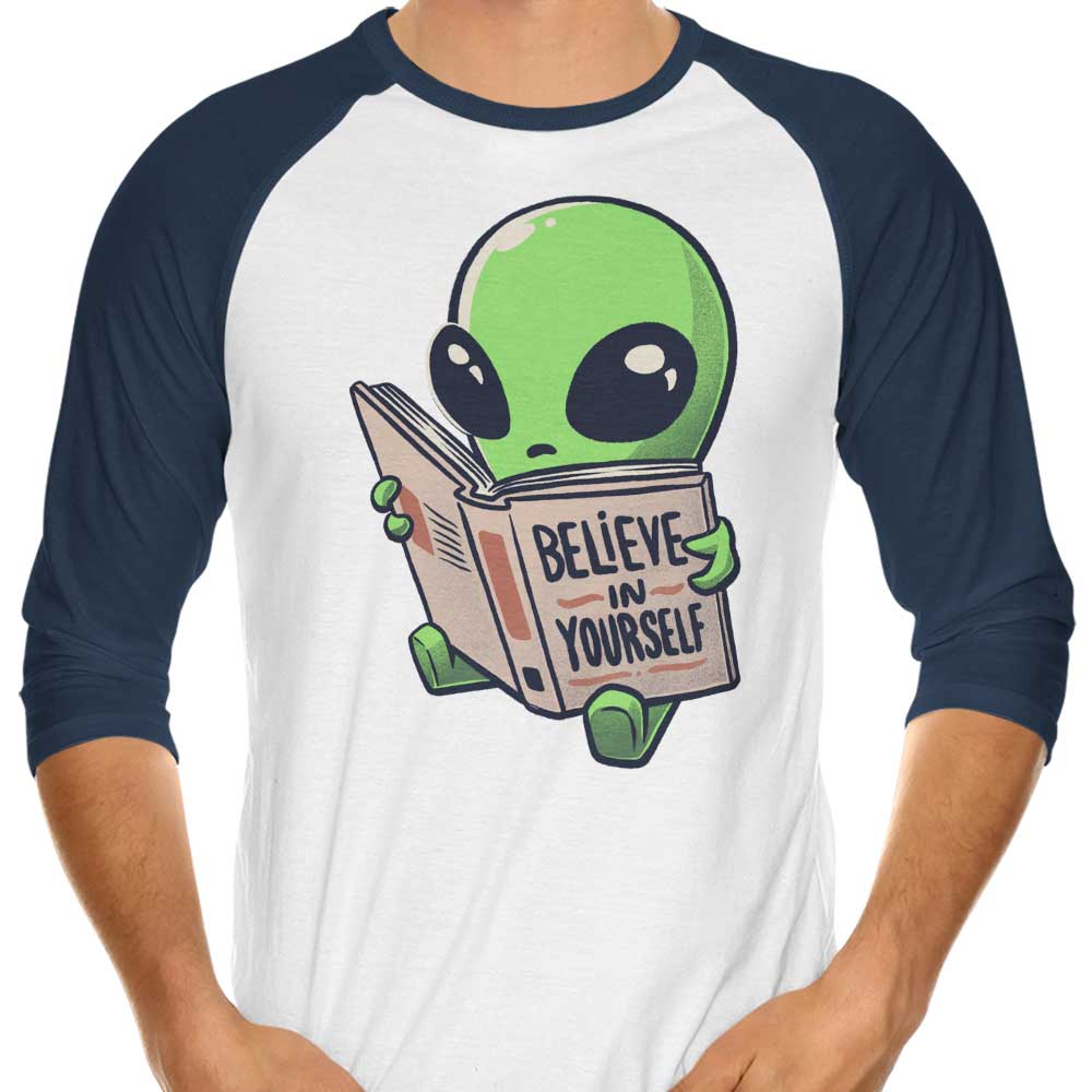 Inspiring 'Believe in Yourself' 3/4 Sleeve Raglan Style T-Shirt for Self - Empowerment